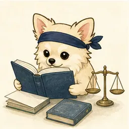 法律・学習の学びや仕事を表す道具を確認するチワワ