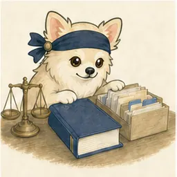 法令集と書類を整理して学ぶチワワ