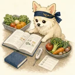 食品衛生の手順と食材を確認するチワワ