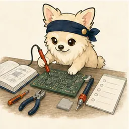 安全な回路図を確認するチワワ