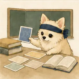 教材カードを整理して教えるチワワ