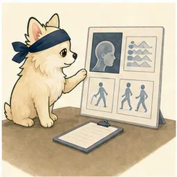 画像資料とリハビリ計画を学ぶチワワ