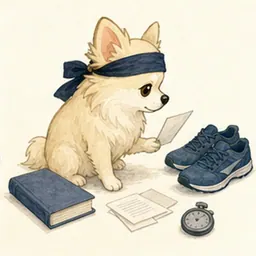 筆記・面接・体力試験の準備をするチワワ