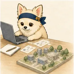 ノートPCとIT概念カードで学ぶチワワ