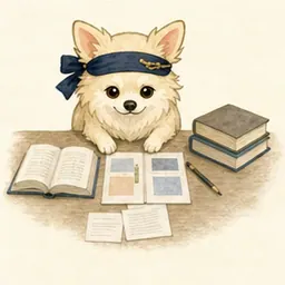 教材カードを整理して教えるチワワ