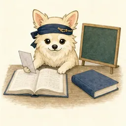 教材カードを整理して教えるチワワ