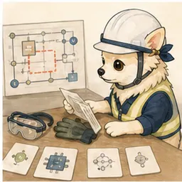 作業区域と保護具を事前確認するチワワ
