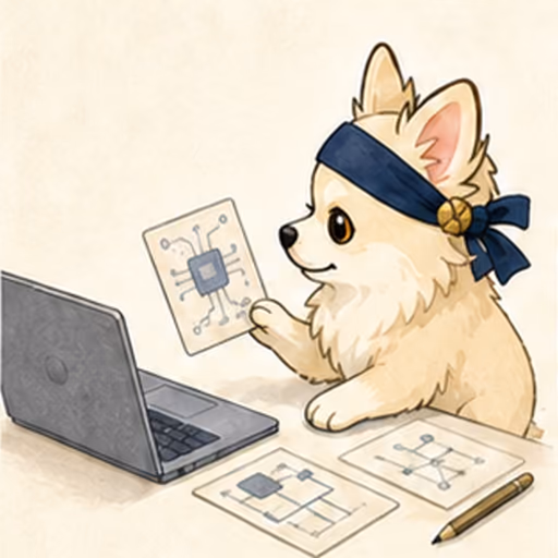 ノートPCとIT概念カードで学ぶチワワ