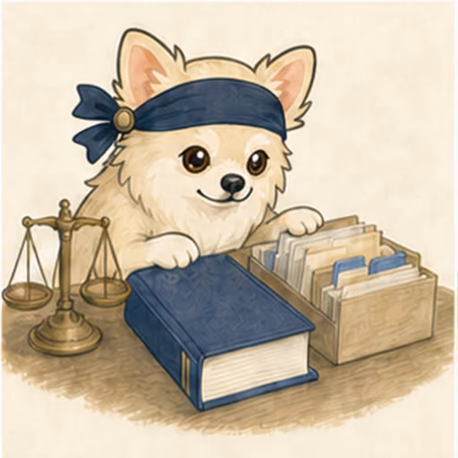 法令集と書類を整理して学ぶチワワ