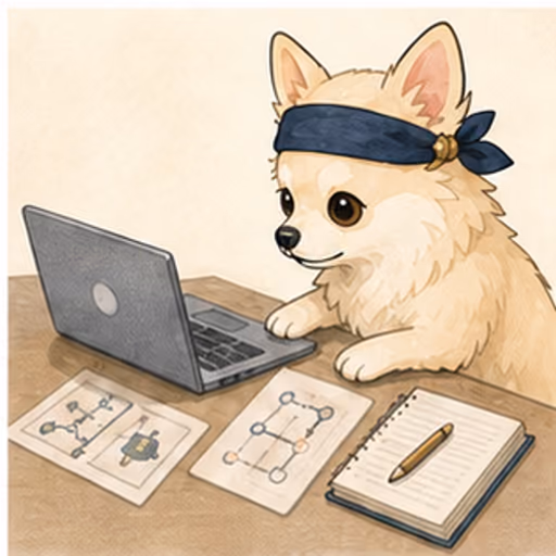 ノートPCとIT概念カードで学ぶチワワ