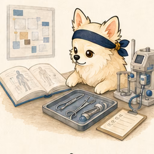 試験案内と合格証明を確認するチワワ