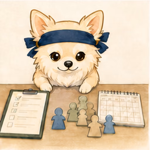 職場の衛生課題と改善計画を確認するチワワ