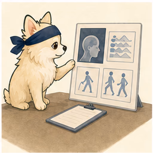 画像資料とリハビリ計画を学ぶチワワ