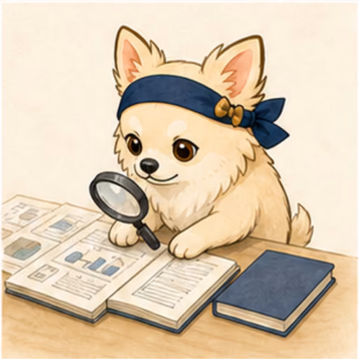 データカードを比較して分析するチワワ