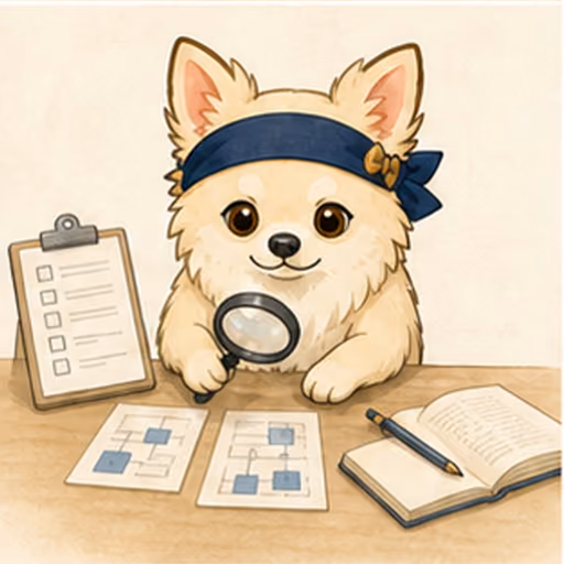 データカードを比較して分析するチワワ