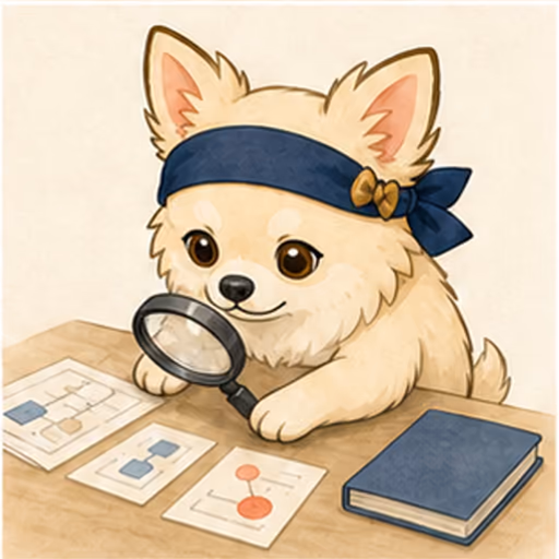 データカードを比較して分析するチワワ