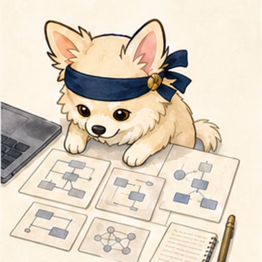 無線設備と通信計画を確認するチワワ