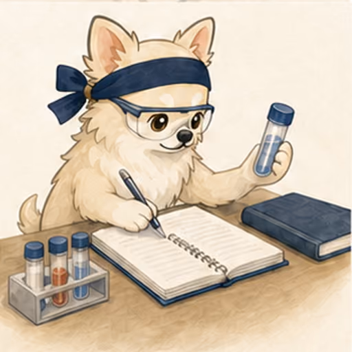 安全な試料を観察して記録するチワワ