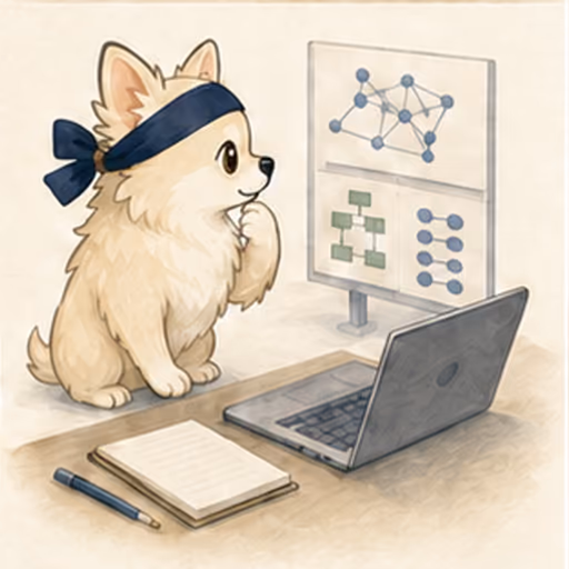 ノートPCとIT概念カードで学ぶチワワ